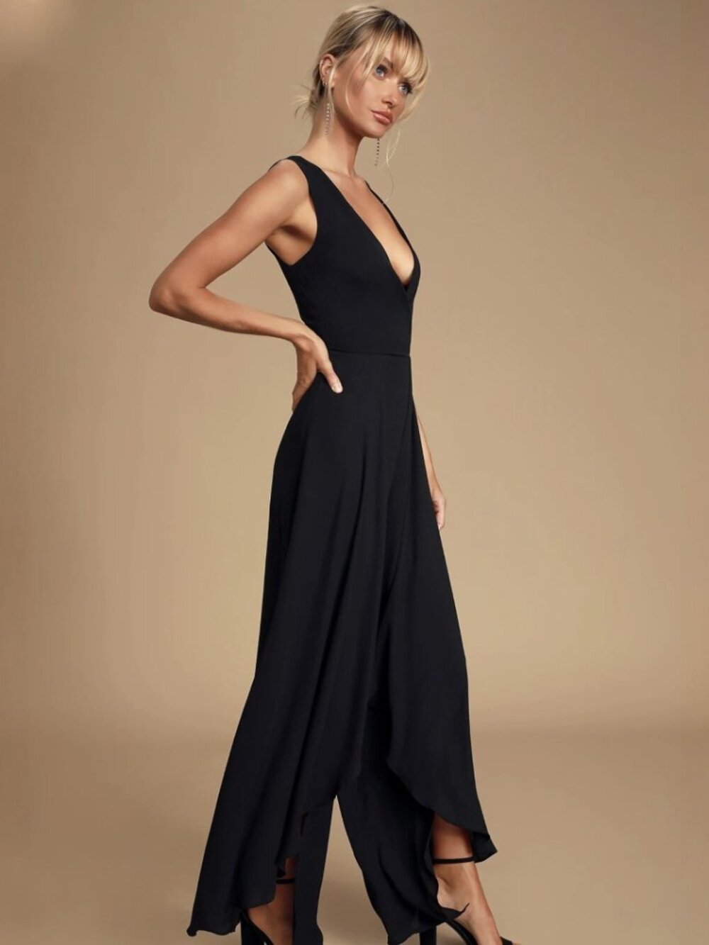 Lulus Noela Black Sleeveless Surplice Jumpsuit NWT - Picture 2 of 7